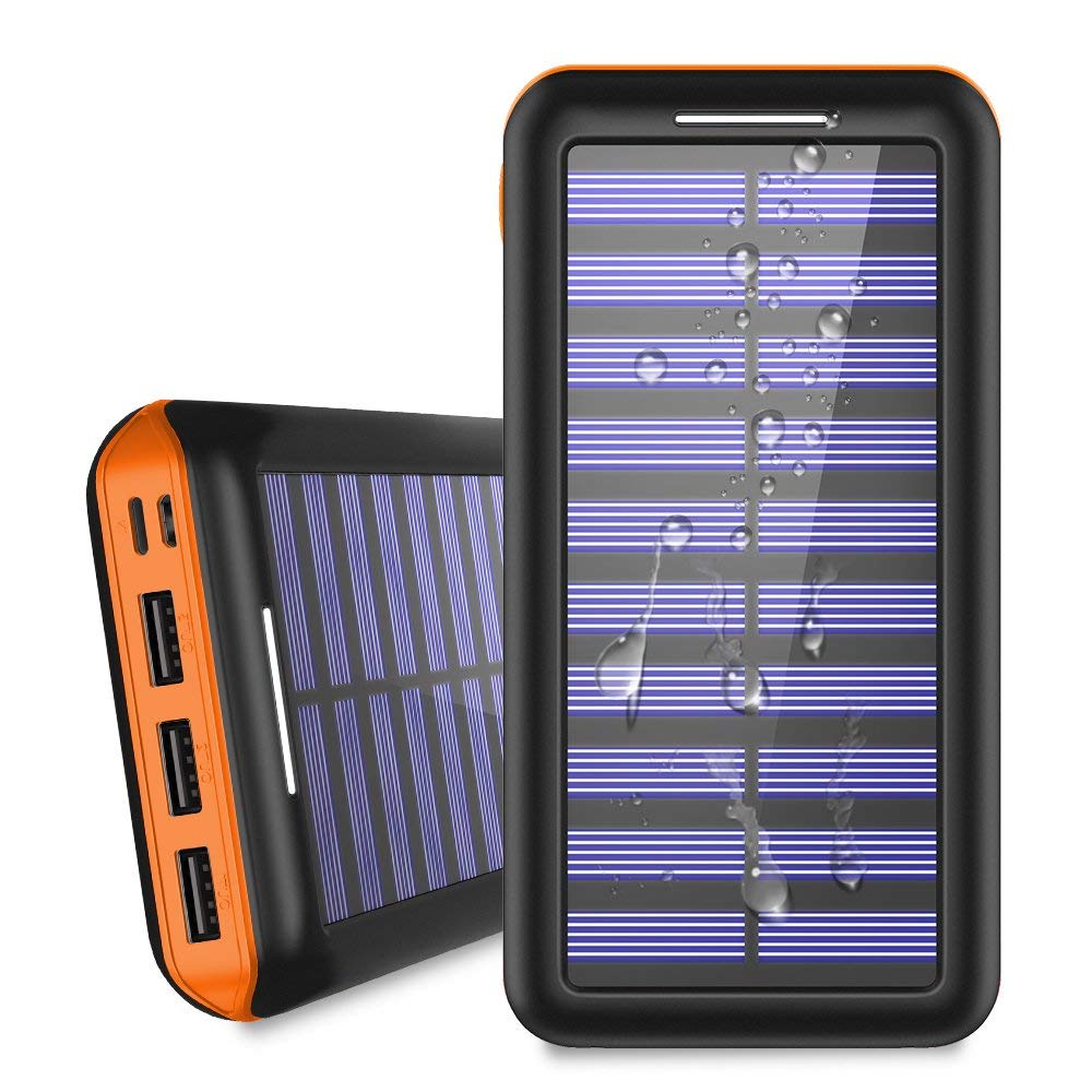  Portable Charger 24000mAh Solar Power Bank, 2 Input & 3 Output USB Phone Charger,ALLSOLAR External Battery Pack, iSmart 2.0 Tech Fast Charging for iPhone,iPad & Samsung Galaxy & More  Orange