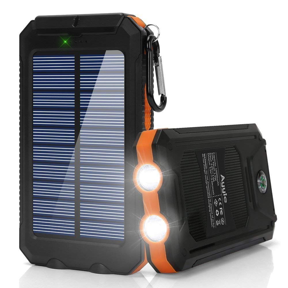 Ayyie Solar Charger,10000mAh Solar Power Bank Portable External Backup Battery Pack Dual USB Solar Phone Charger with 2LED Light Carabiner and Compass for Your Smartphones and More (Orange)