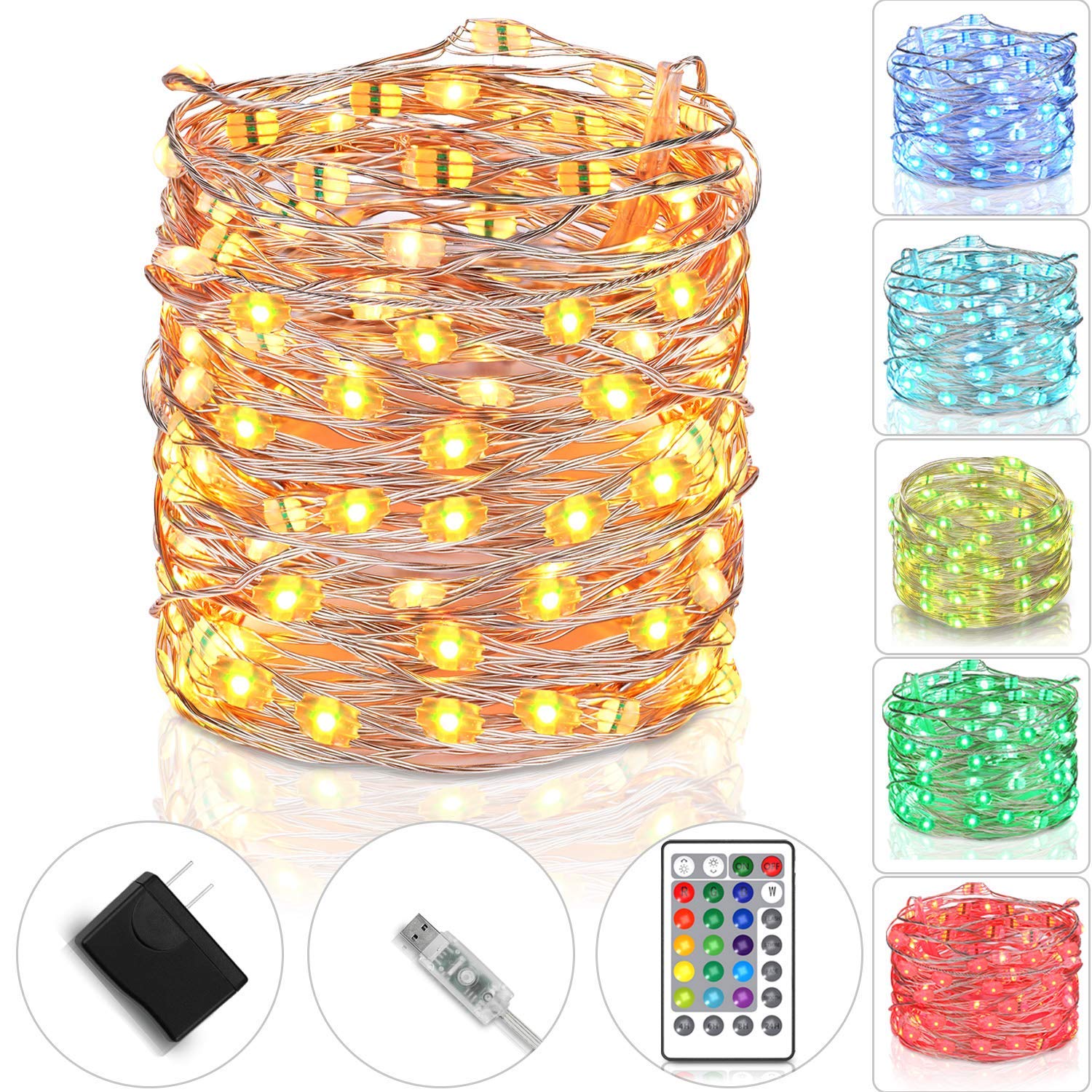 Tesyker Fairy Lights with the USB Powered Dimmable 16 sixteen Colors  LEDs Multicolor