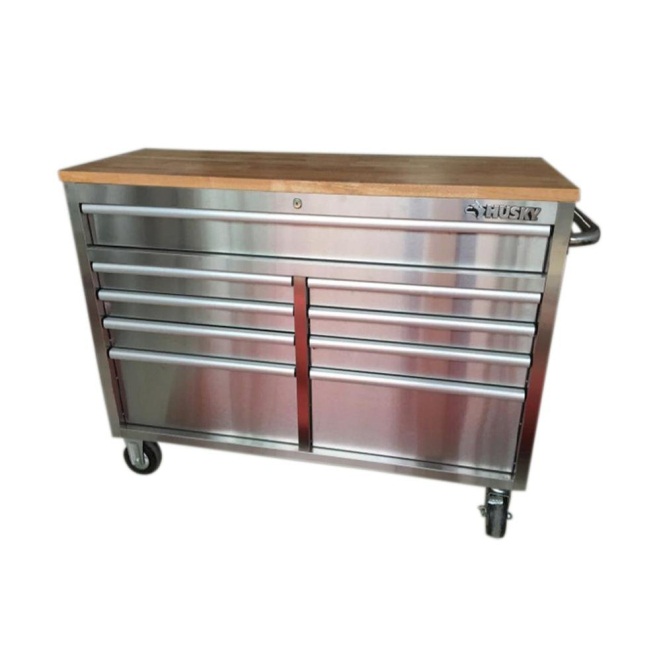 Husky 52 in. 9-Drawer Stainless Steel Rolling Workbench