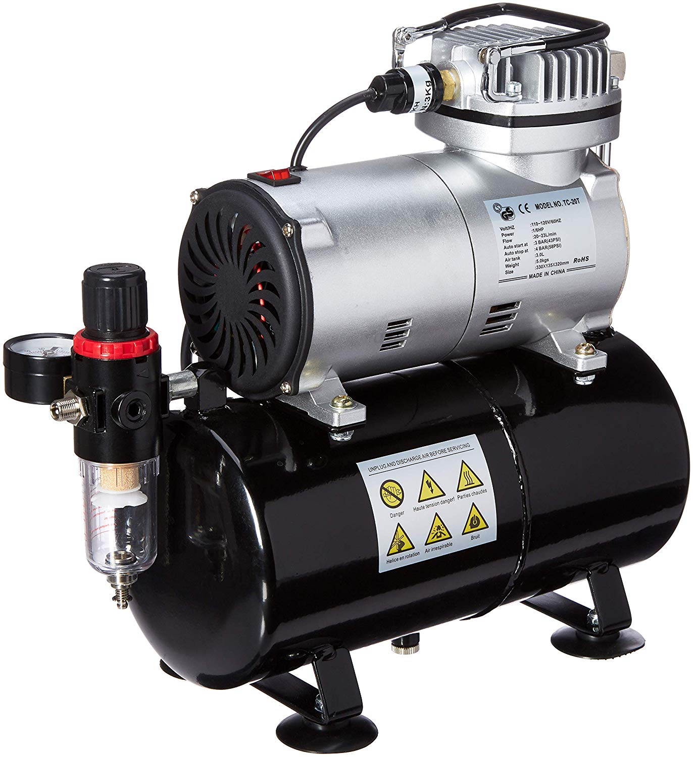 OPHIR Air Compressor with Tank Fan for Airbrush Kit 3 Bar to 4 Bar