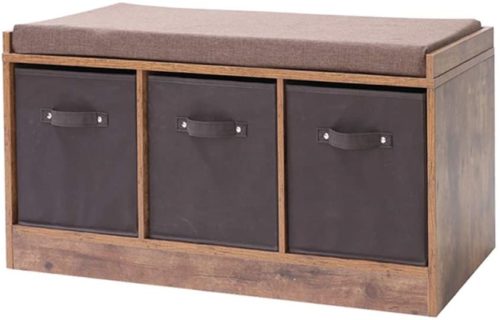 IWELL Rustic Storage Bench with 3 Removable Drawers